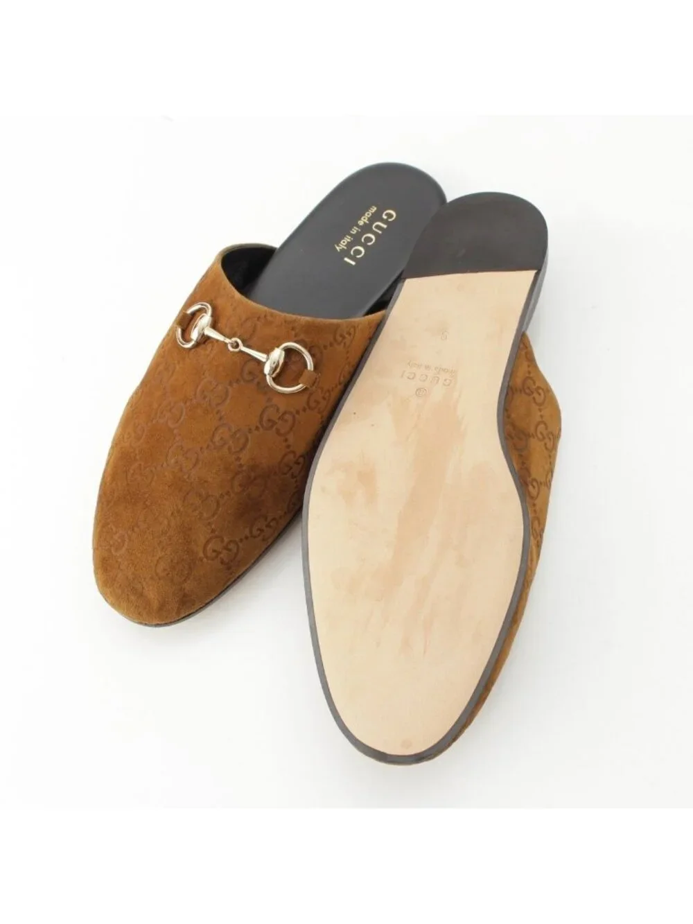 Gucci Horsebit Suede Sandals Shoes Slippers Beige